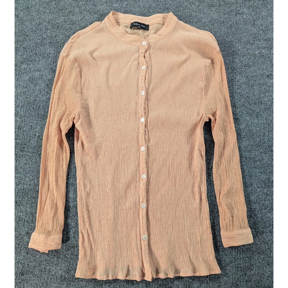 White Fox Boutique Crinkle Textured Button Up Blouse Women's Sz S/M Peach Coral